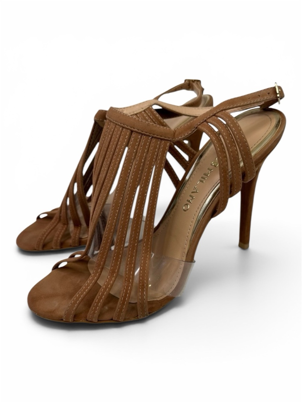 Milano Tan Leather Suede Stiletto Strappy Sandal 8